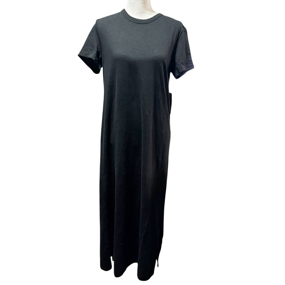 PACT Organic NWT Womens Black Cotton Slub Easy Tee Dress Size Small Maxi